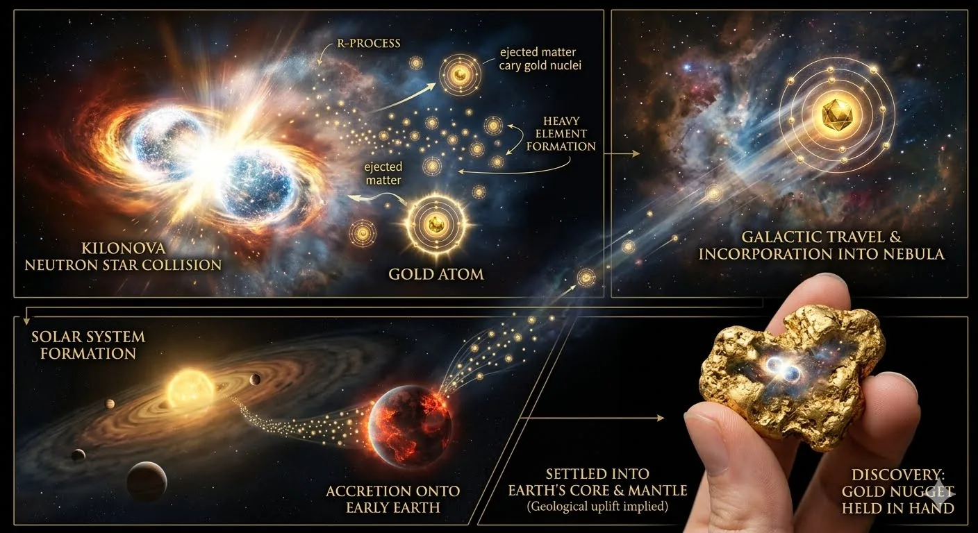 The Birth of Gold - Cosmic journey illustration